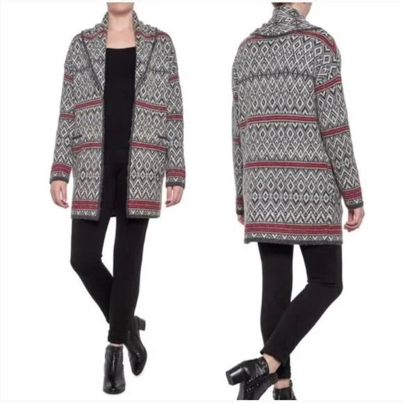 Aspen Gray Wool Blend Fair Isle Nordic Coatigan Cardigan Sweater Duster - Small - Picture 1 of 6